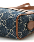 New Denim GG Monogram Dollar Calfskin Mini Ophidia Shoulder Bag Blue Tea Cuir Epilog