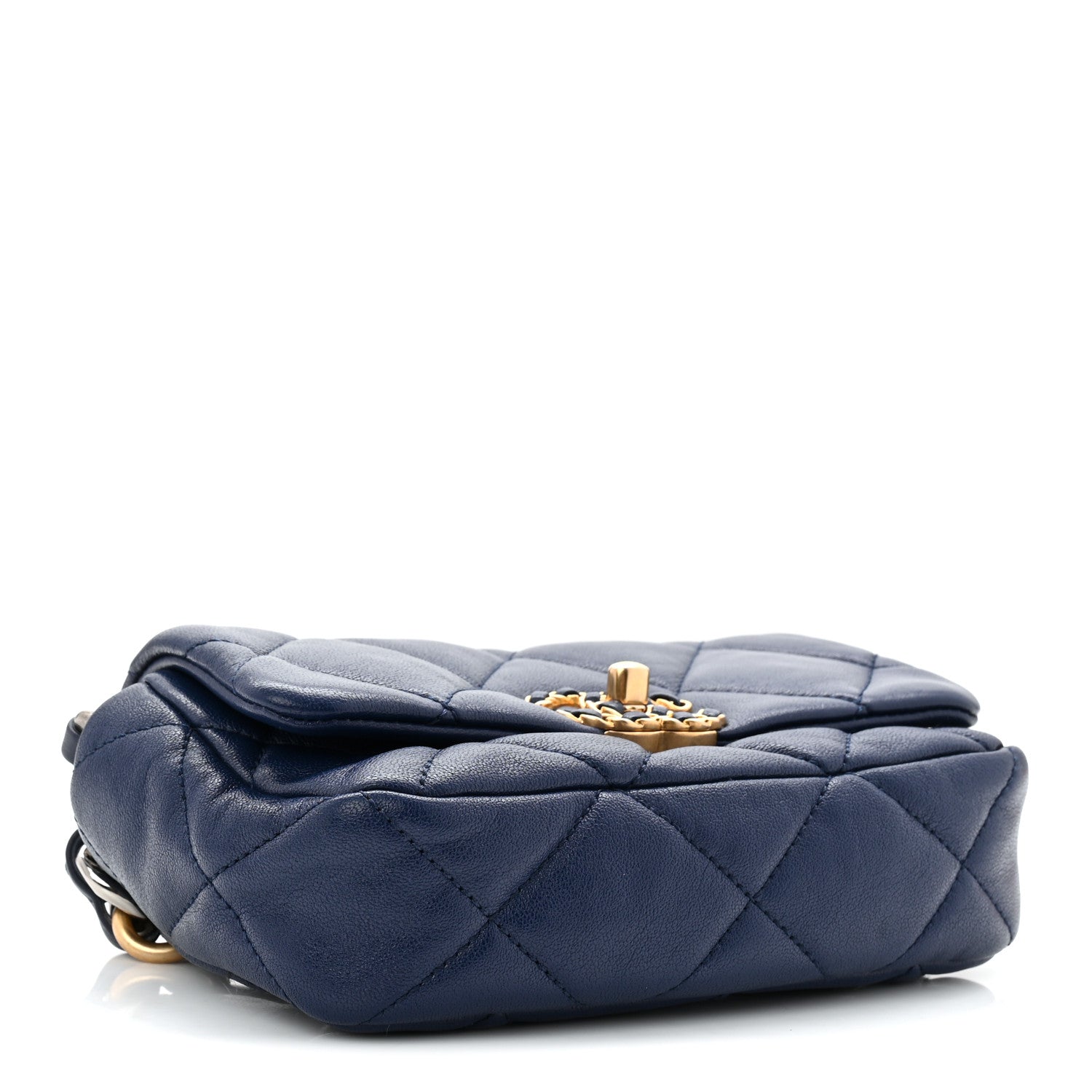 Goatskin Quilted CHNL 19 Waist Bag Dark Blue