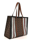 E-Canvas Monogram Stripe Book Tote Black Bridle Brown