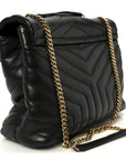 Grain de Poudre Calfskin Y Quilted Monogram Medium Loulou Chain Satchel Black