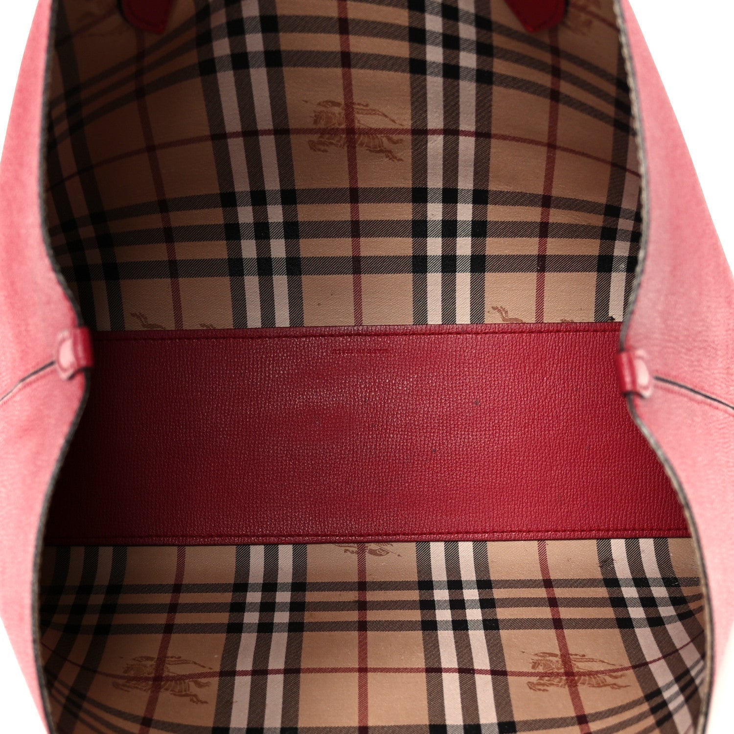 Grainy Calfskin Haymarket Check Medium Reversible Tote Red