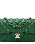 Metallic Caviar Quilted Mini Rectangular Flap Green
