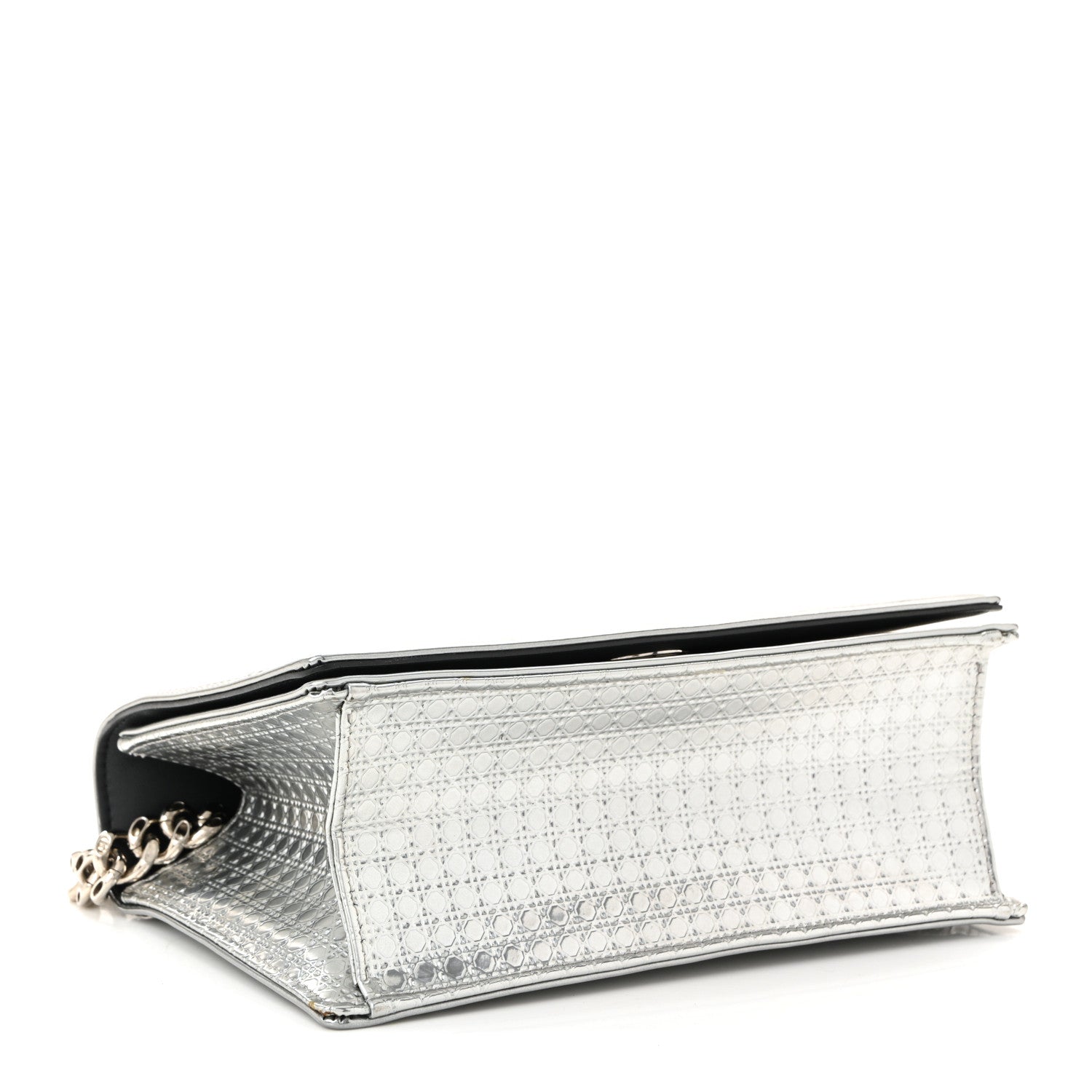 Metallic Patent Micro-Cannage Small D1ORama Flap Bag Silver