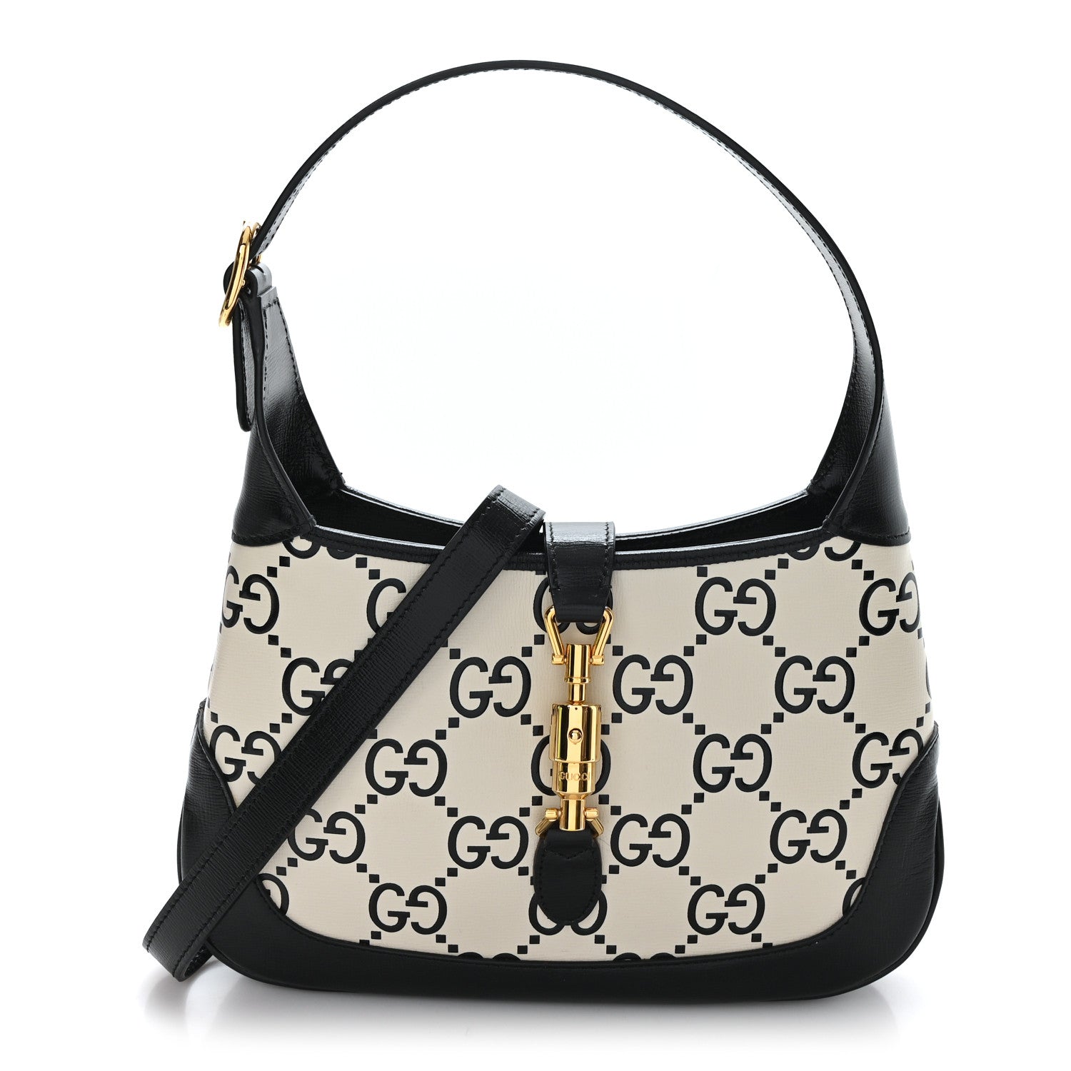 Azalea Calfskin GG Monogram Bi-Color Debossed Small Jackie 1961 Hobo Mystic White Black