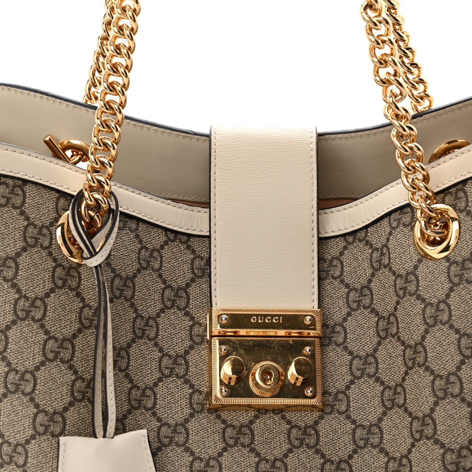 GG Supreme Monogram Medium Padlock Tote White
