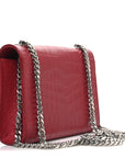 Calfskin Crocodile Embossed Small Classic Monogram Kate Tassel Satchel Red