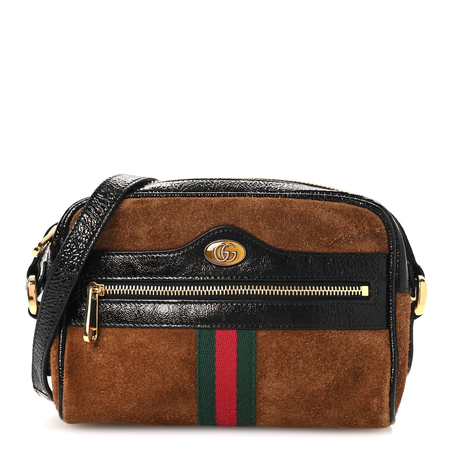 Suede Patent Web Mini Ophidia Shoulder Bag Nocciola Black