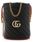 Vintage Effect Calfskin Matelasse Diagonal Mini Torchon GG Marmont 2.0 Bucket Bag Black Romantic Cherry