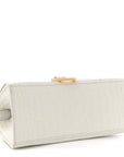 Calfskin Crocodile Embossed Small Hourglass Top Handle Bag White