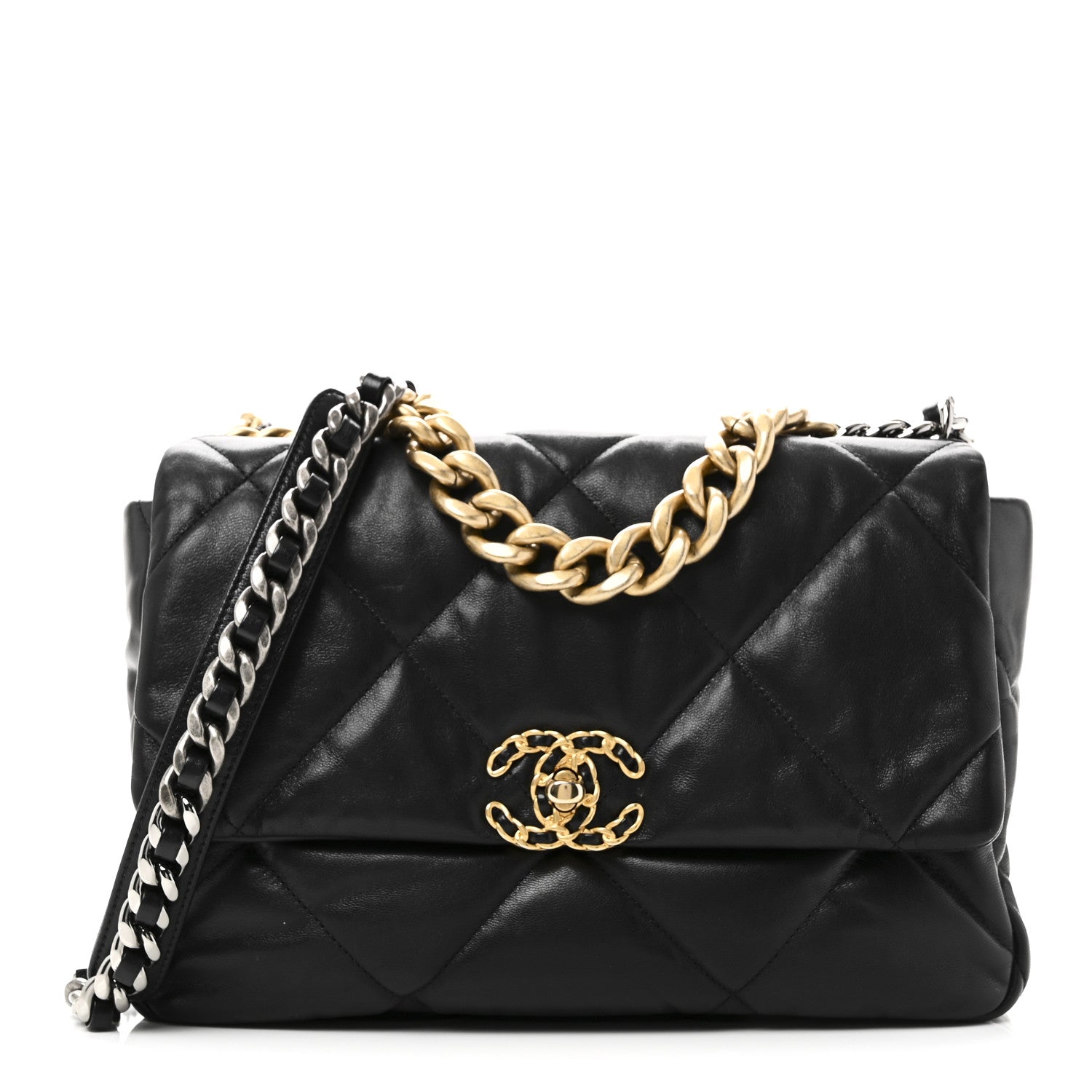 Goatskin Quilted Large CHNL 19 Flap Black