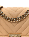 Caviar Chevron Quilted Medium Boy Flap Beige