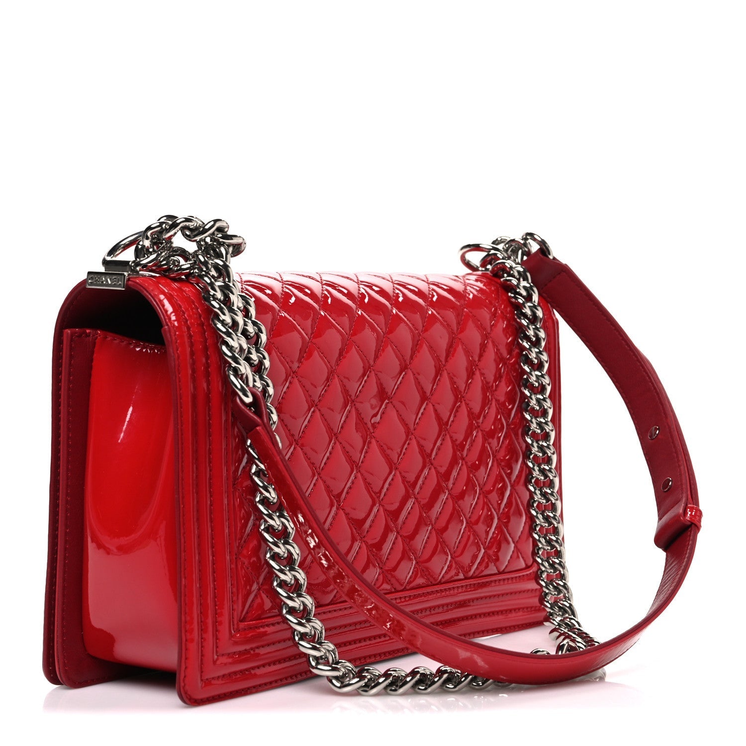 Patent Calfskin New Medium Plexiglass Boy Flap Red