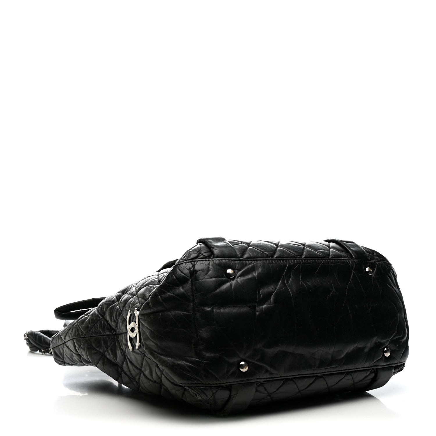 Distressed Lambskin Vintage Ligne Lady Braid Tote Black
