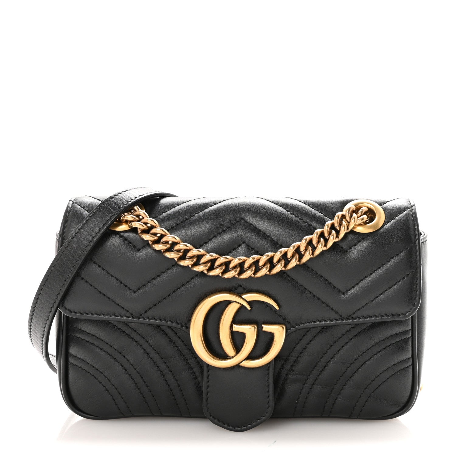 Calfskin Matelasse Mini GG Marmont Shoulder Bag Black
