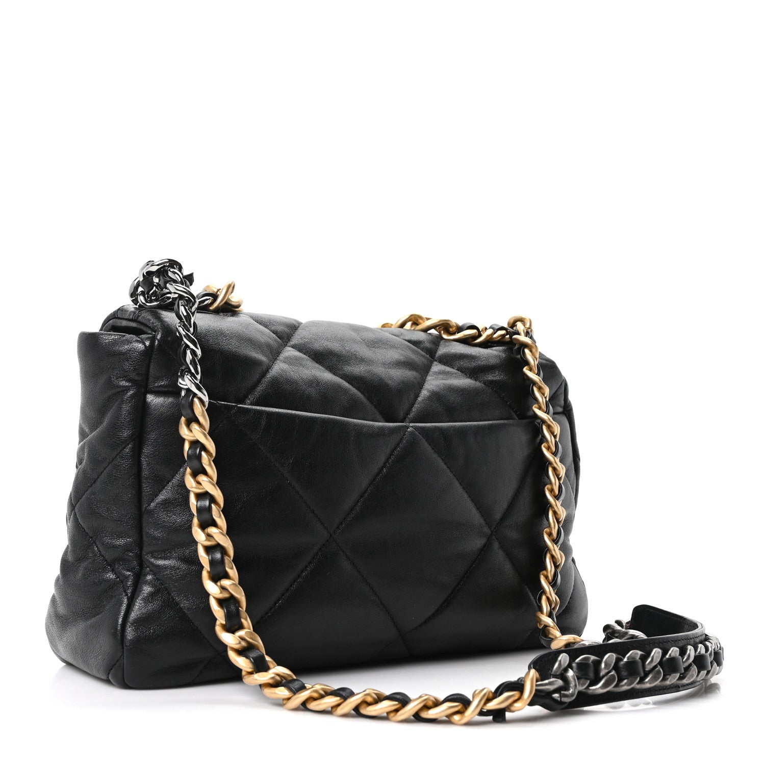 Goatskin Quilted Large CHNL 19 Flap Black