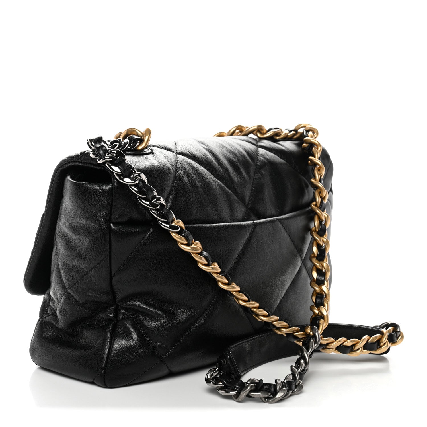Goatskin Quilted Large CHNL 19 Flap Black