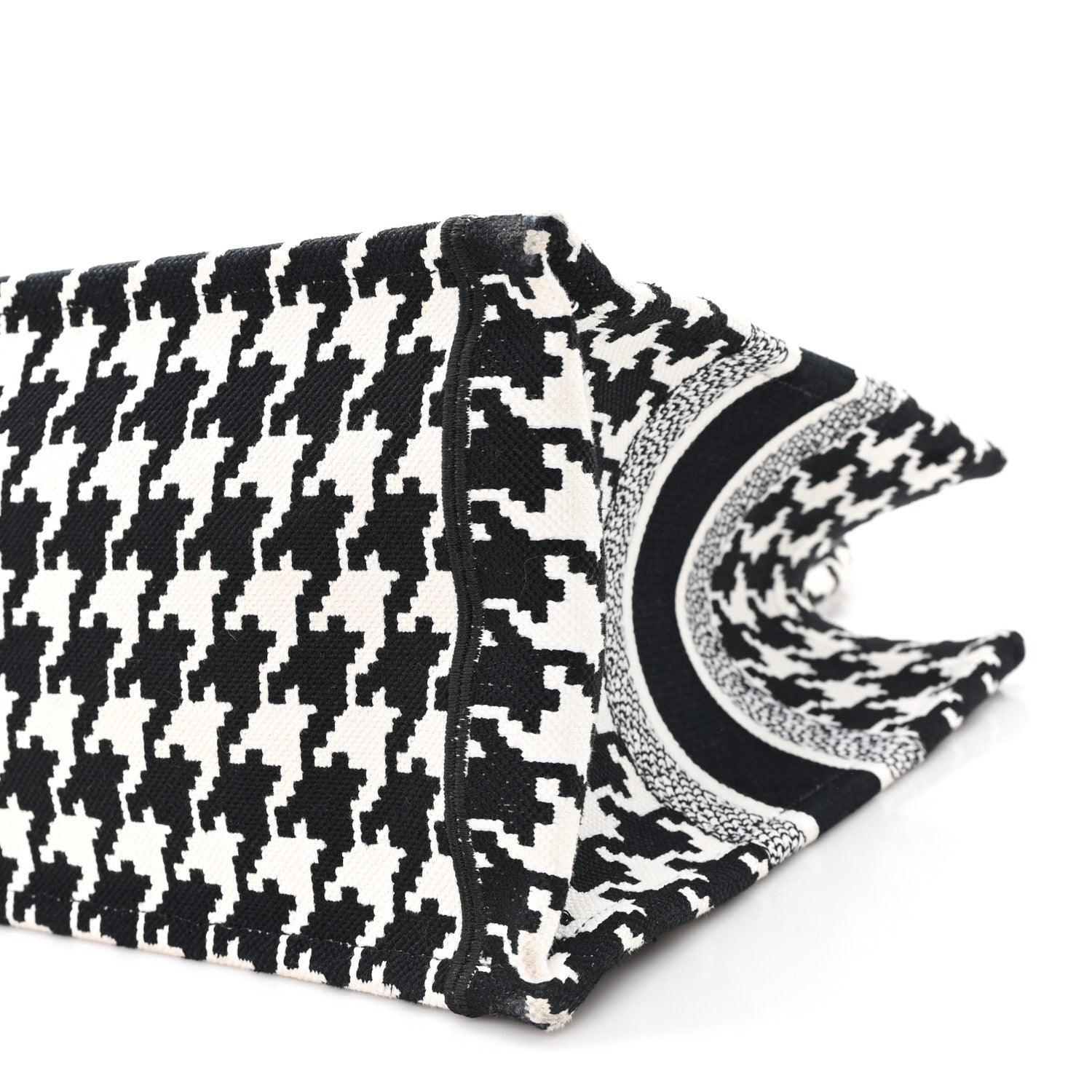 Canvas Macro Houndstooth Embroidered Medium Book Tote Black White