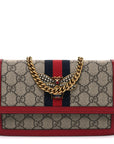 GG Supreme Monogram Web Queen Margaret Chain Wallet Red