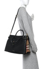 Grainy Calfskin House Check Large Banner Tote Black