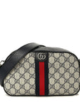 GG Supreme Monogram Textured Dollar Calfskin Web Small Ophidia Camera Bag Beige Blue