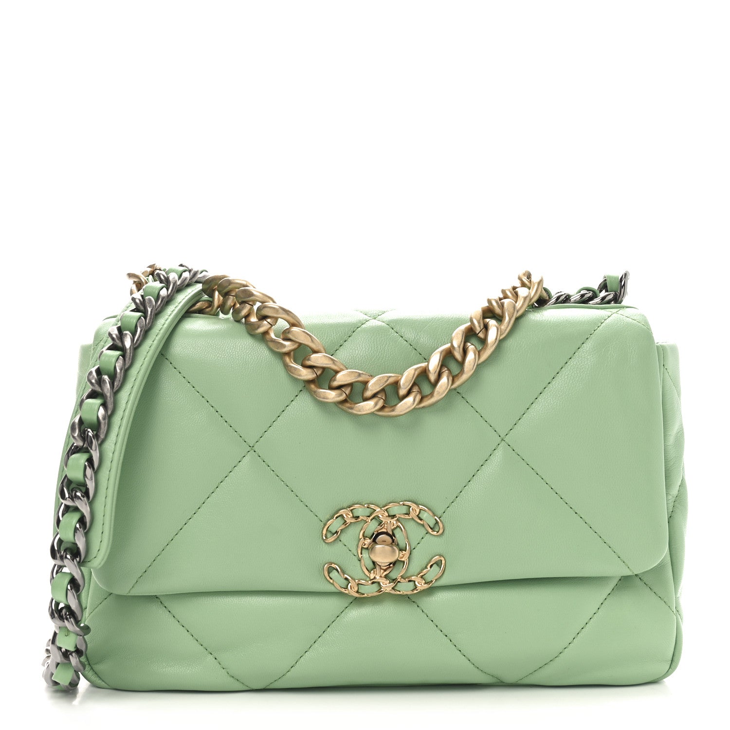 Goatskin Quilted Medium CHNL 19 Flap Light Green
