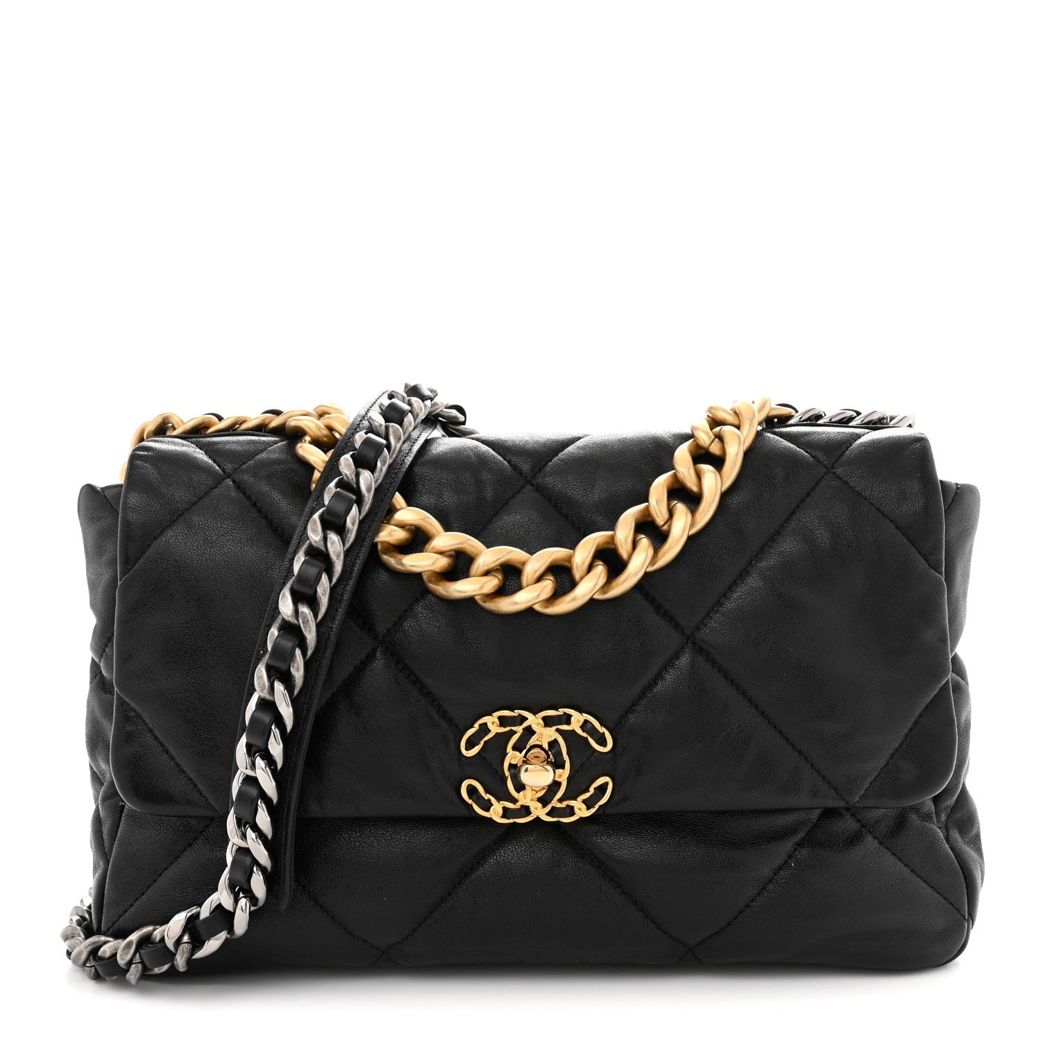 Goatskin Quilted Large CHNL 19 Flap Black