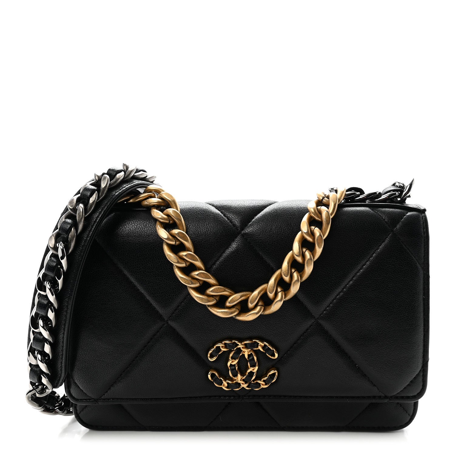 Lambskin Quilted CHNL 19 Wallet On Chain WOC Black