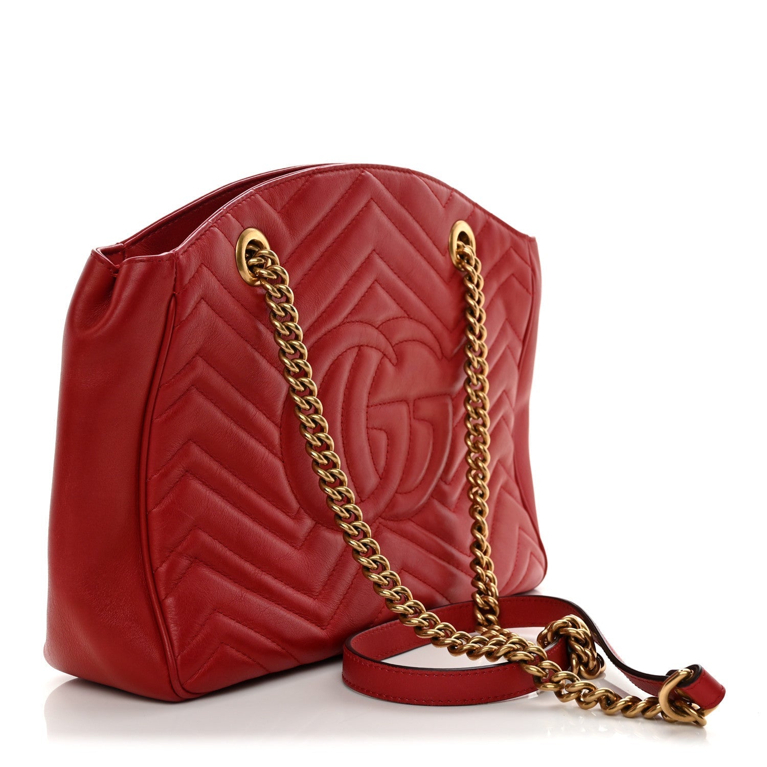 Calfskin Matelasse Medium GG Marmont Open Top Shoulder Bag Hibiscus Red