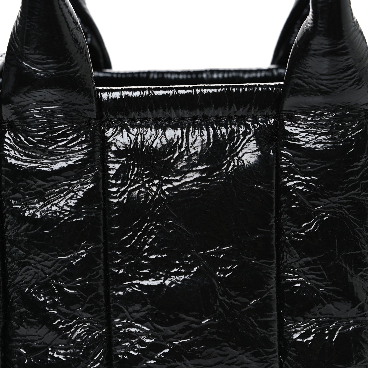 Shiny Crinkled Calfskin Mini The Tote Bag Black