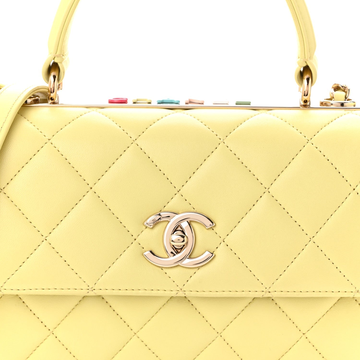 Lambskin Quilted Small Trendy CC Flap Dual Handle Bag Yellow