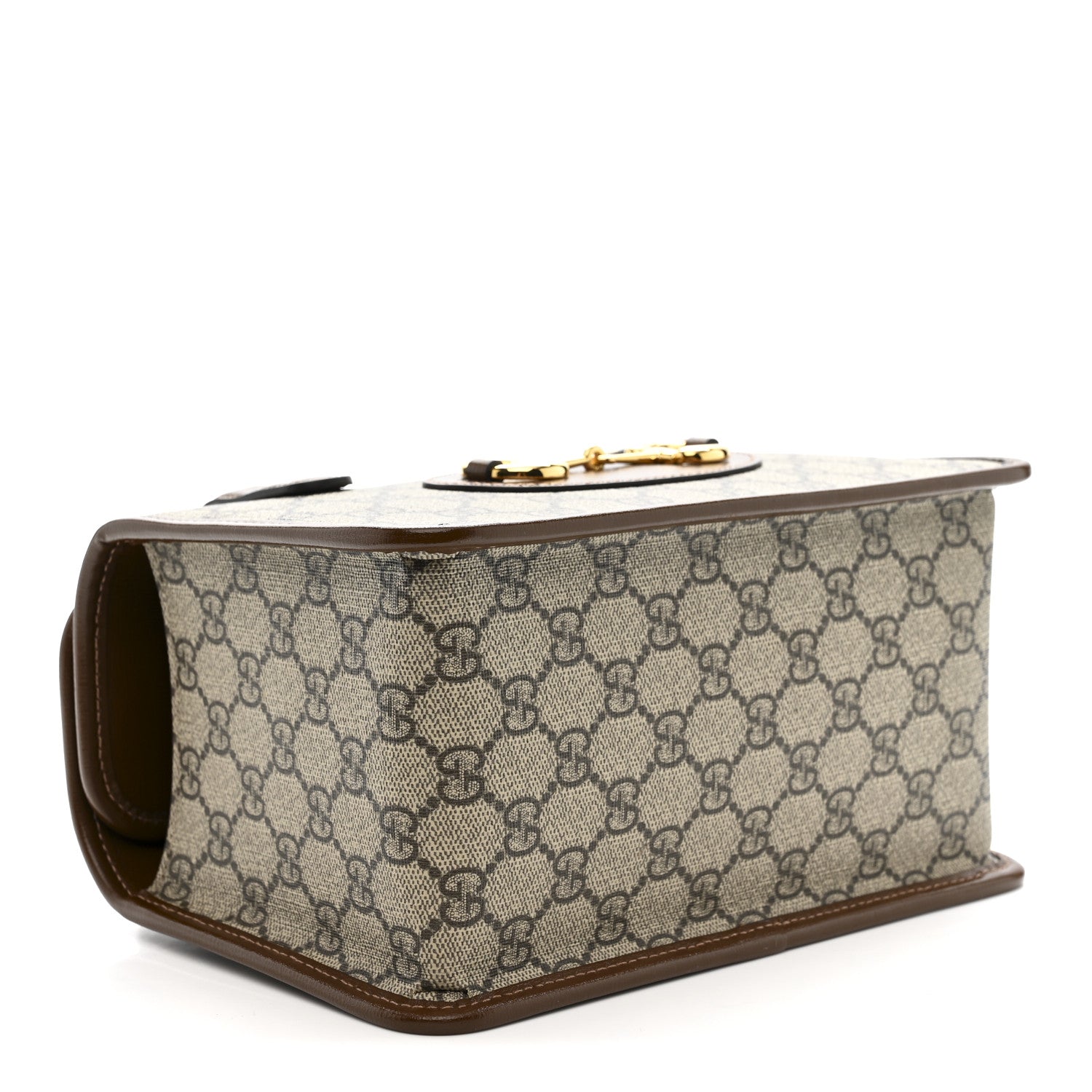 GG Supreme Monogram Azalea Calfskin Mini Horsebit 1955 Foldover Top Handle Bag Beige Ebony Brown Sugar