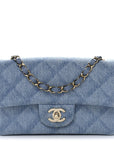 Printed Denim Quilted Mini Rectangular Flap Light Blue