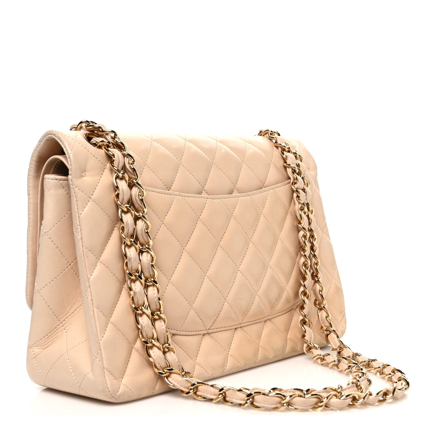 Lambskin Quilted Jumbo Double Flap Beige
