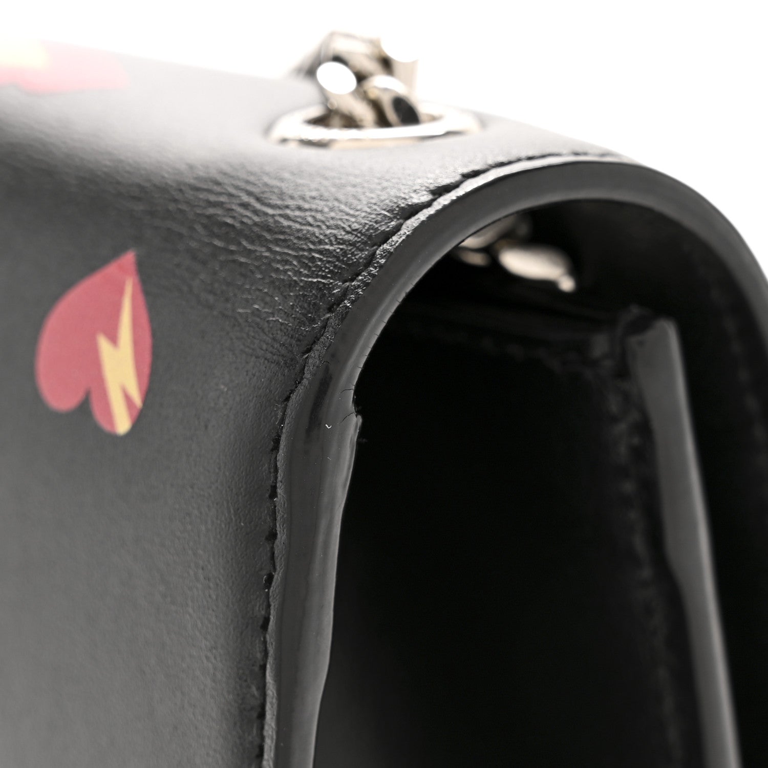 Calfskin Medium Heart Bolts Monogram Kate Satchel Black