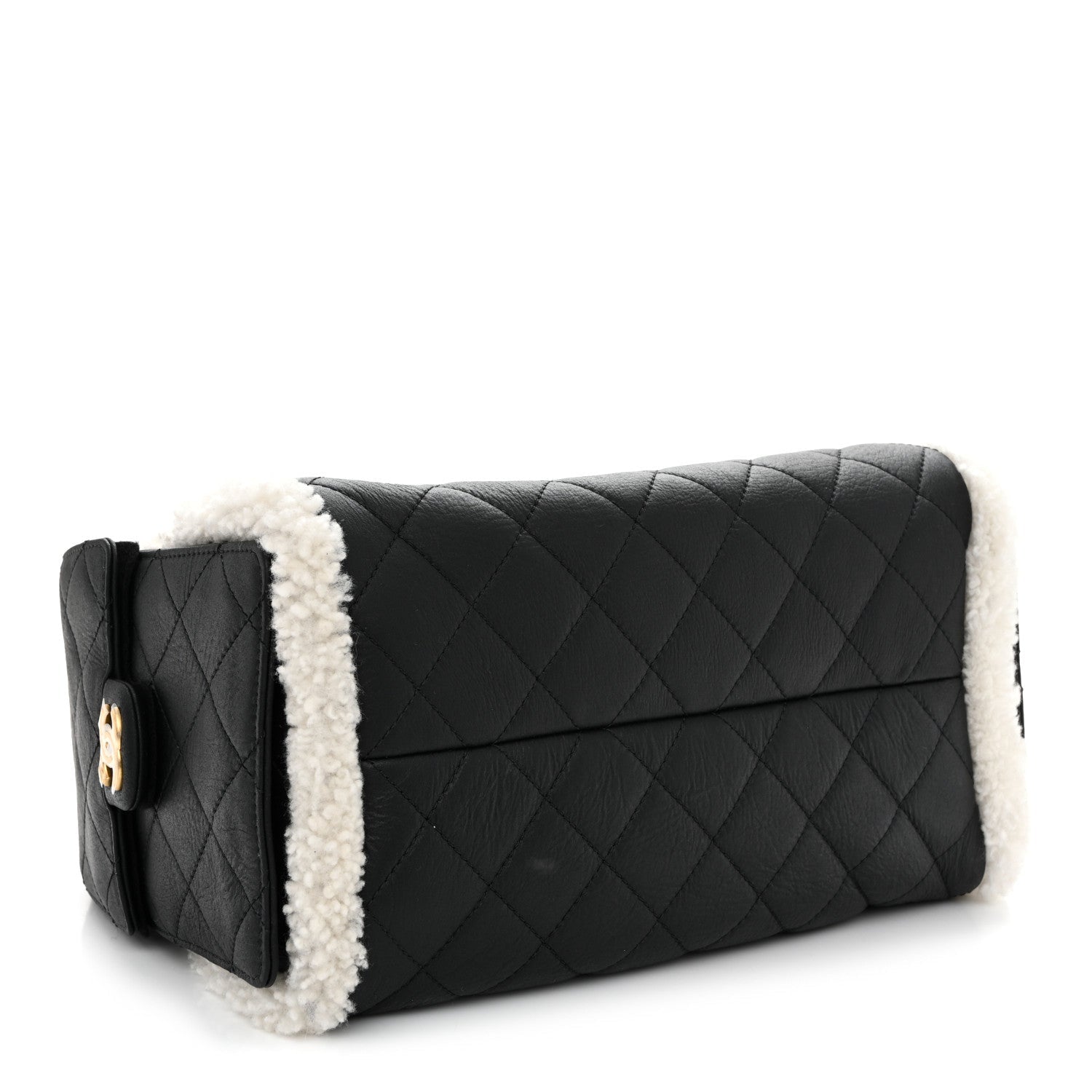 Crumpled Sheepskin Shearling Quilted Small CHNL 25 Handbag Black White