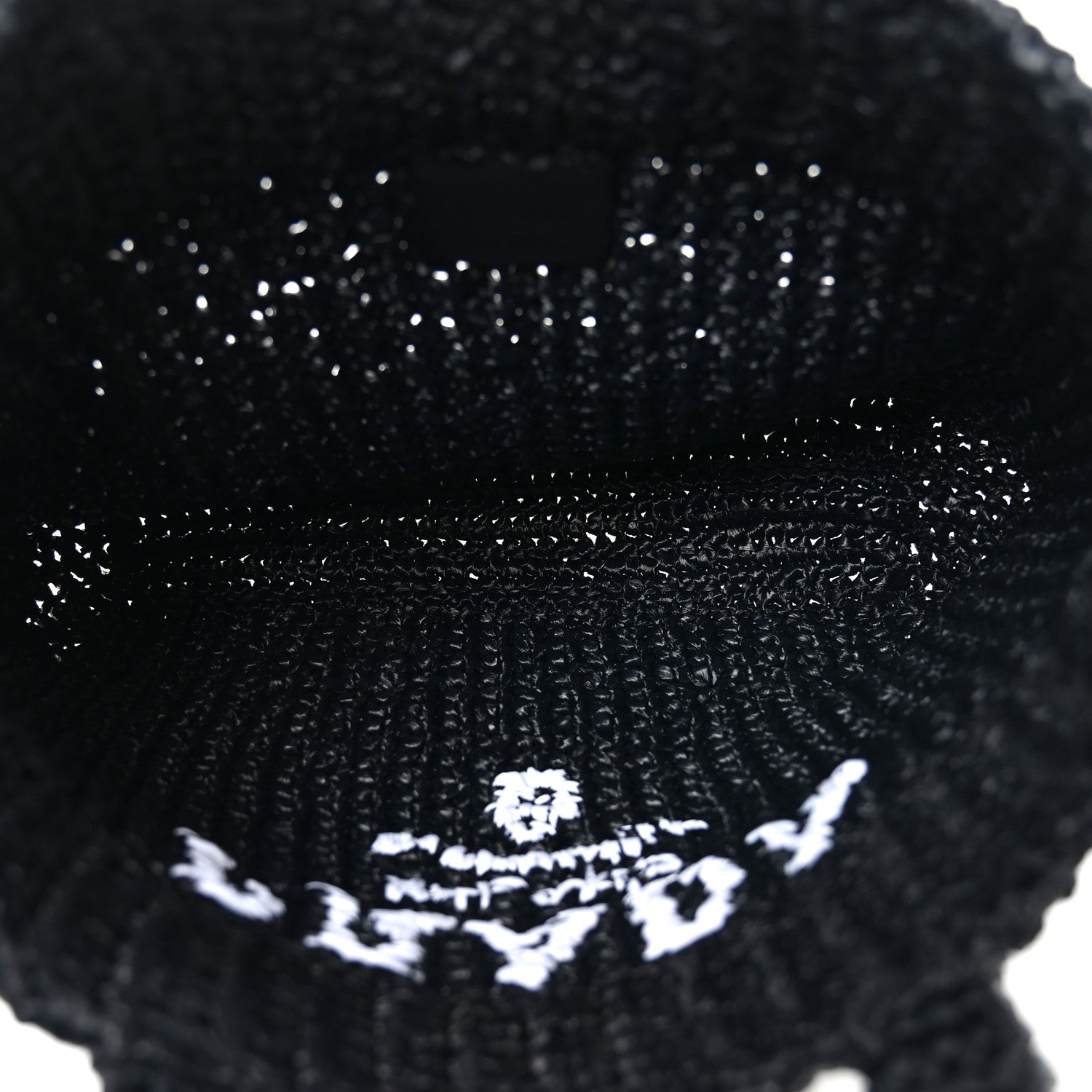 Yarn Raffia Effect Crochet Small Logo Tote Black