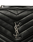 Calfskin Y Quilted Monogram Medium Loulou Chain Satchel Black
