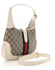 GG Supreme Monogram Azalea Calfskin Web Small Jackie 1961 Hobo Beige Ebony Mystic White
