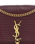 Calfskin Crocodile Embossed Medium Classic Monogram Kate Tassel Satchel Dark Red