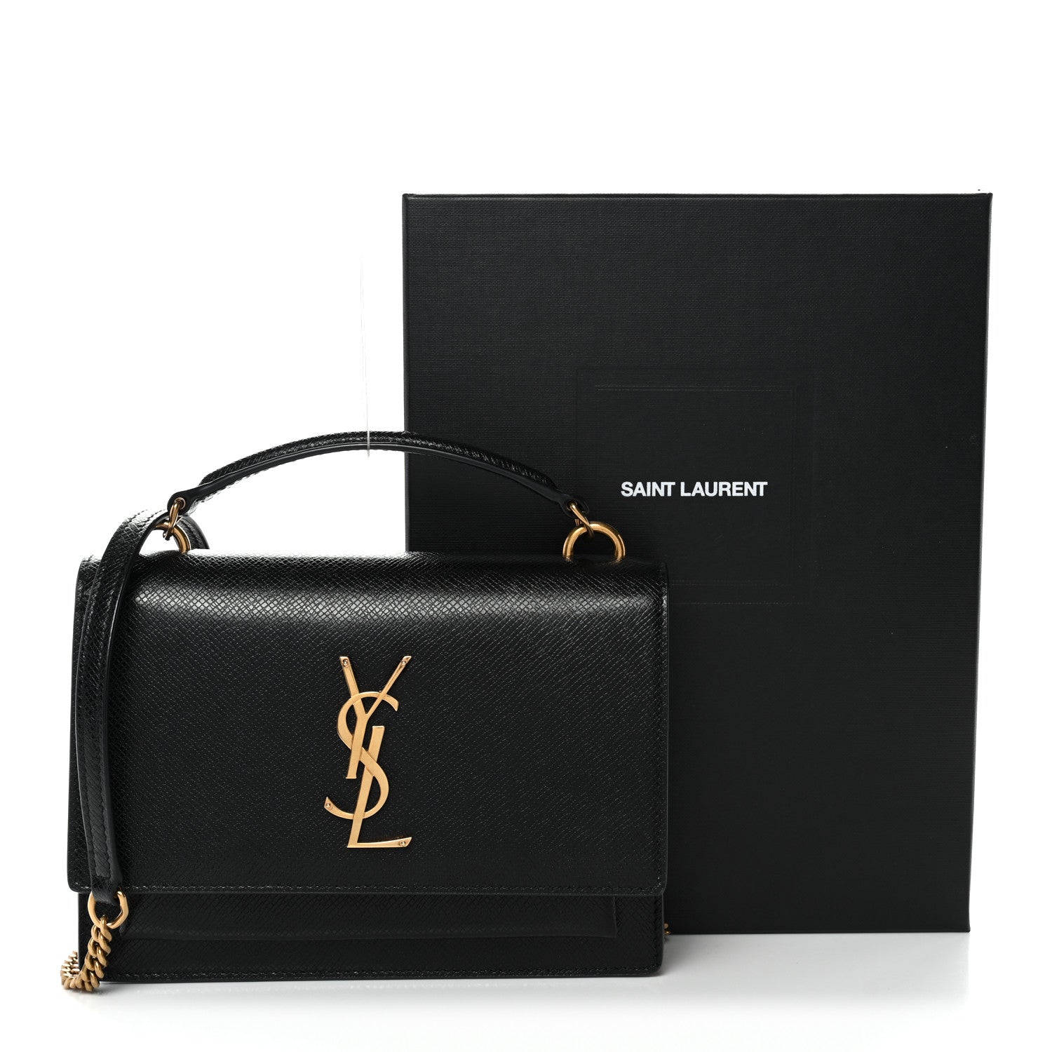 Coated Bark Calfskin Sunset Chain Wallet Black