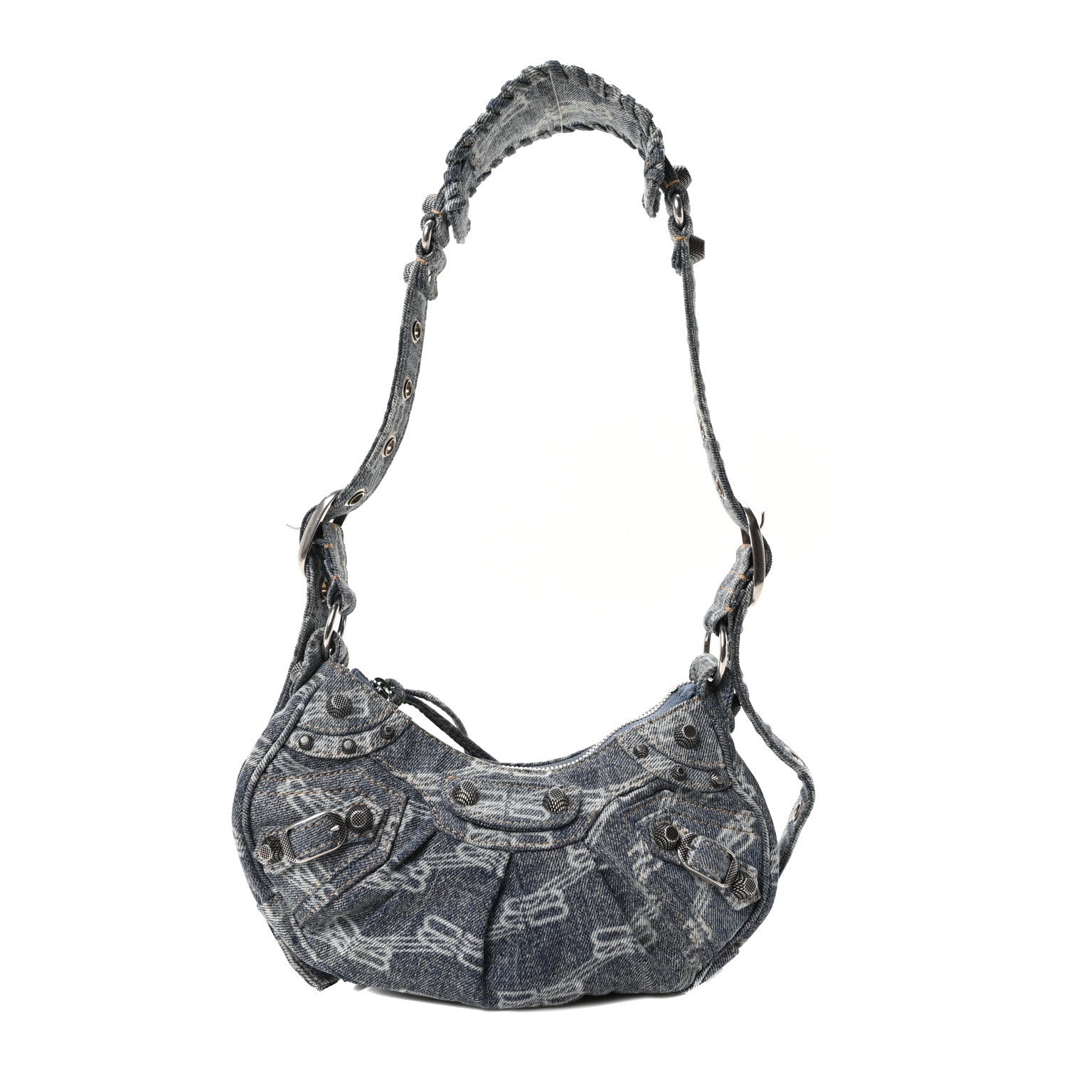 Bleached Denim BB Monogram Le Cagole Shoulder Bag XS Blue