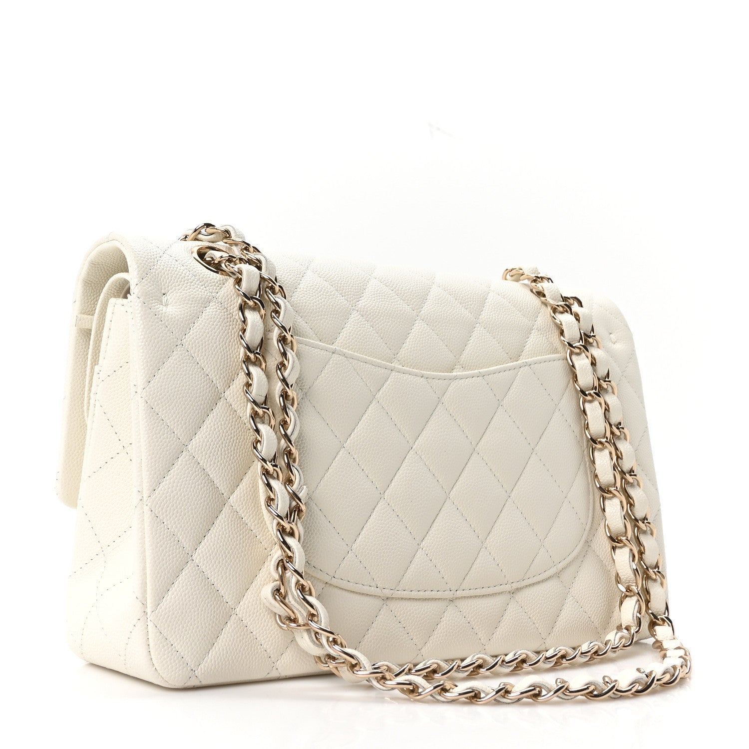 Caviar Quilted Medium Double Flap White
