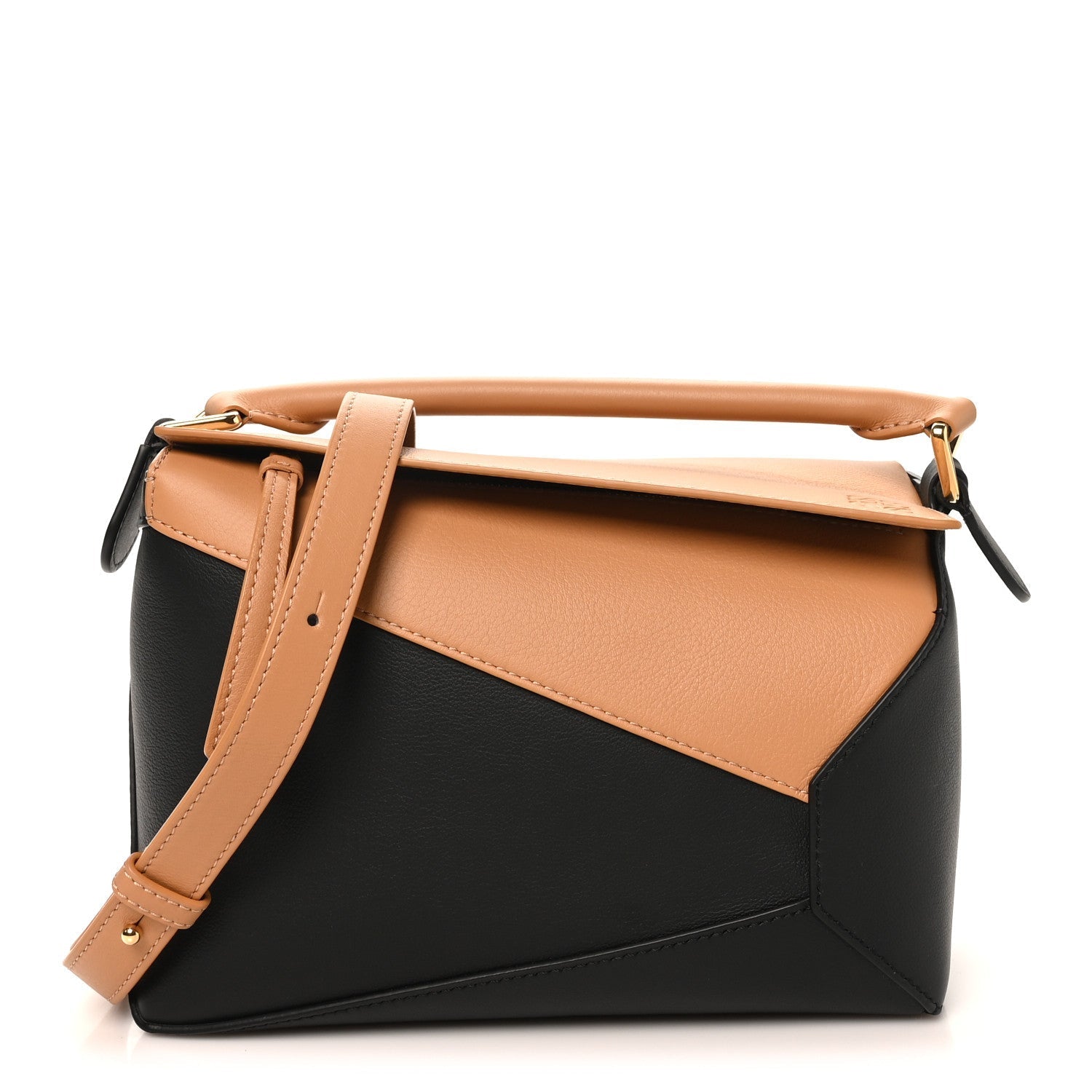 Calfskin Small Puzzle Edge Bag Warm Desert Black