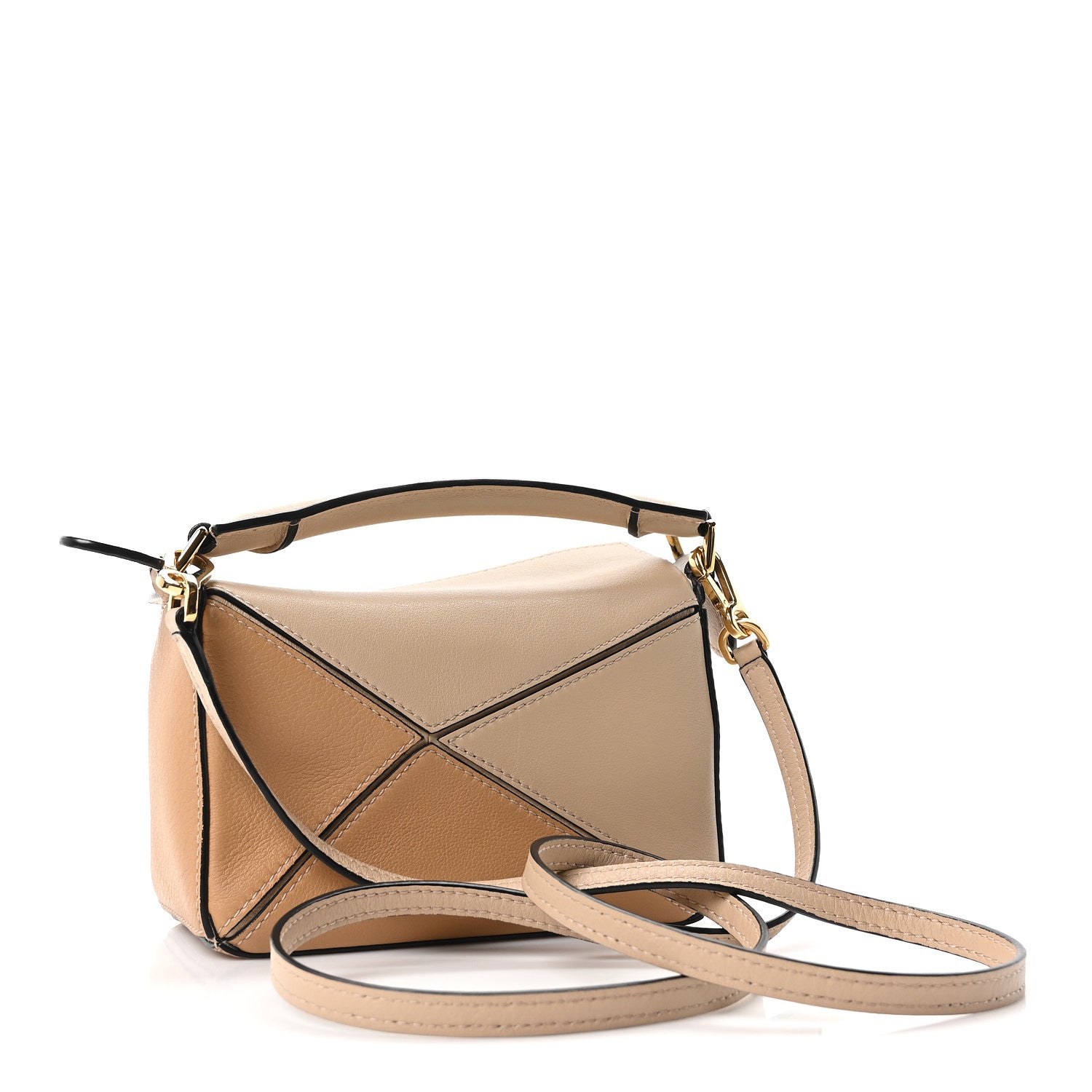 Calfskin Mini Woven Puzzle Bag Beige White