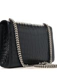 Calfskin Crocodile Embossed Small Classic Monogram Kate Tassel Satchel Black