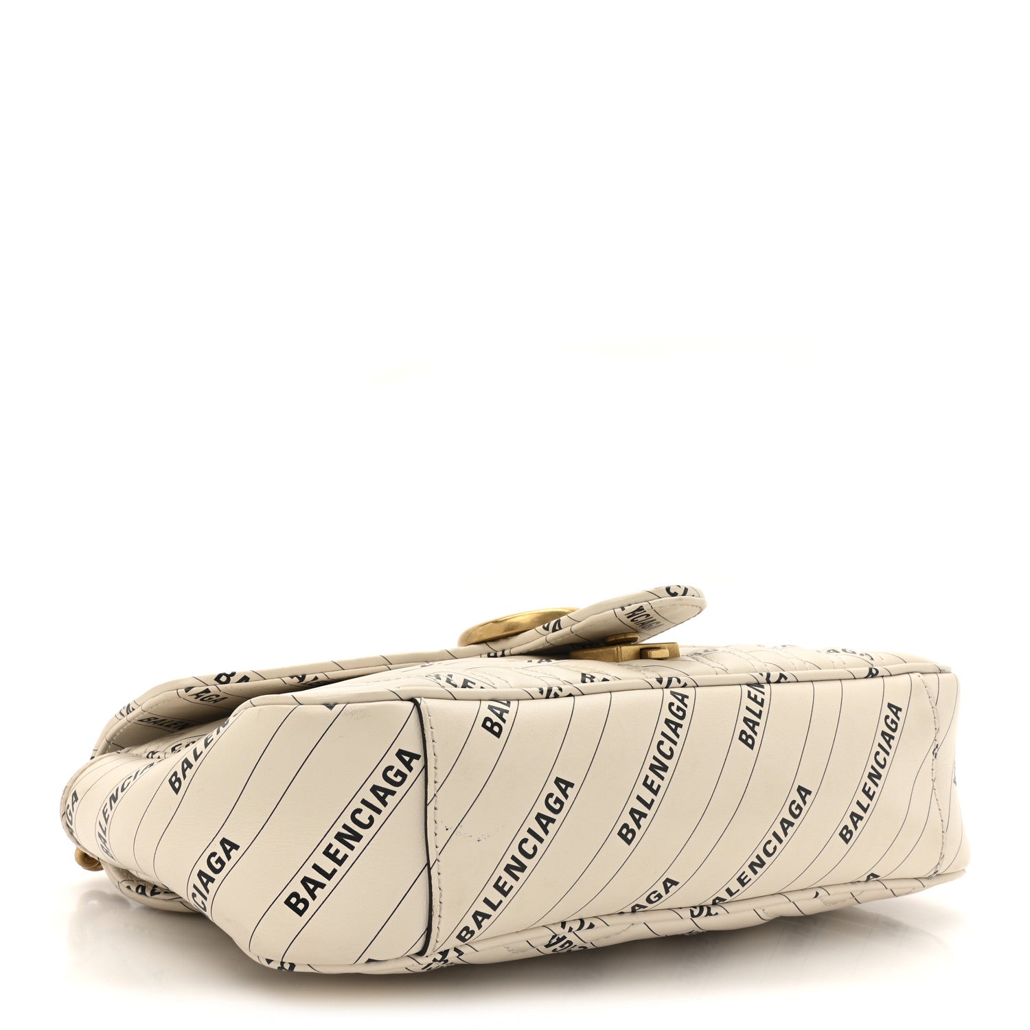 X BLNCG Calfskin Matelasse Logo Print Small GG Marmont Shoulder Bag White