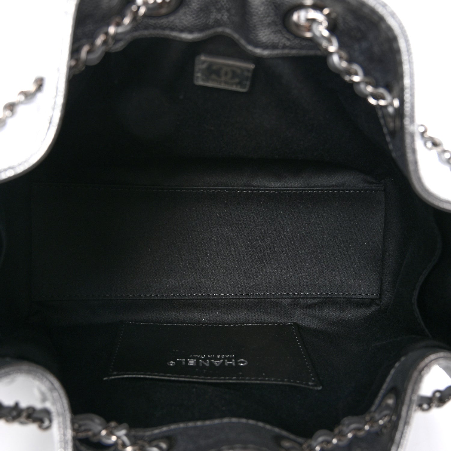 Metallic Caviar Quilted Mini CHNL 25 Handbag Silver