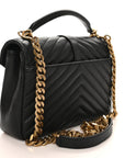 Sheepskin Matelasse Chevron Monogram Medium College Bag Black