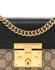 GG Supreme Monogram Calfskin Small Padlock Shoulder Bag Beige Black Cuir