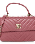 Lambskin Chevron Quilted Small Trendy CC Dual Handle Flap Bag Rosewood